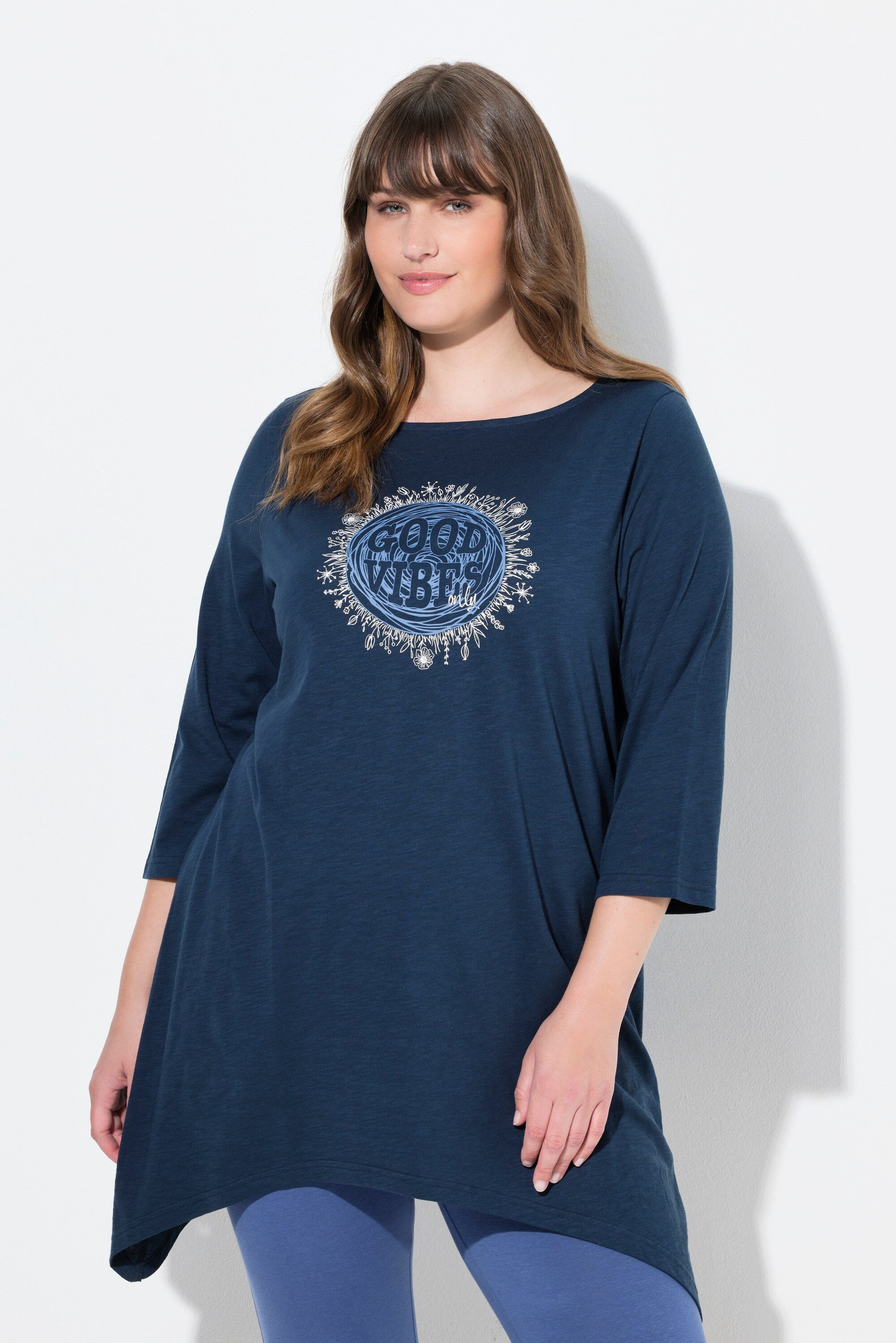 Longshirt Shirt Motivdruck A-Linie U-Boot-Ausschnitt 3/4-Arm