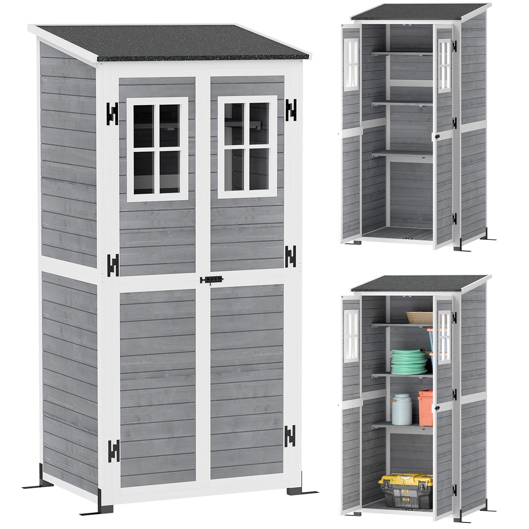 Outsunny Gerätehaus mit Abschließbar Tür, 2 Fenstern, Bodenplatte, Asphalt- günstig online kaufen
