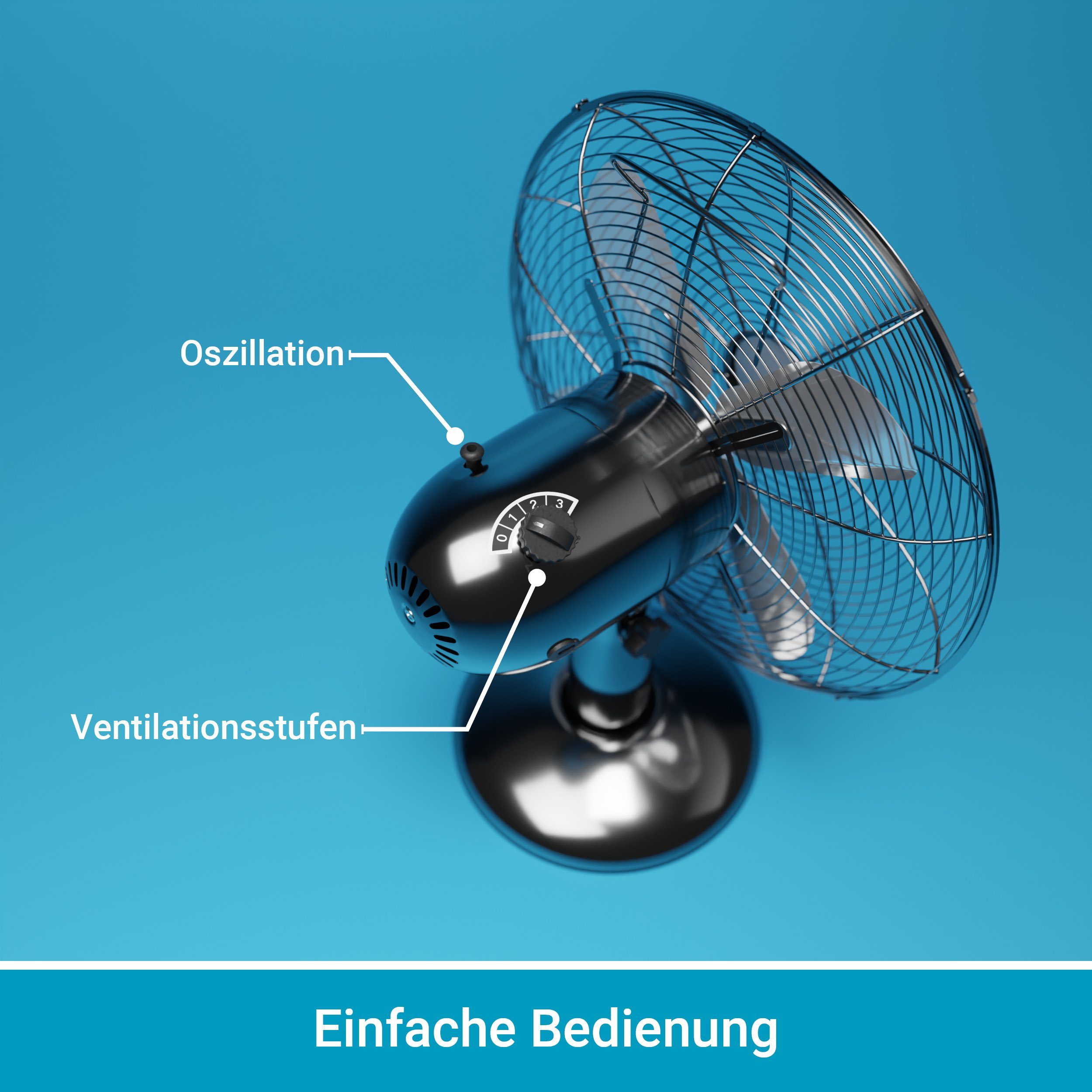 Suntec 3 35 Ventilationsstufen, CoolBreeze Ventilator Fan, TVM grey, Tischventilator W inkl. 3000 Wellness gunmetal