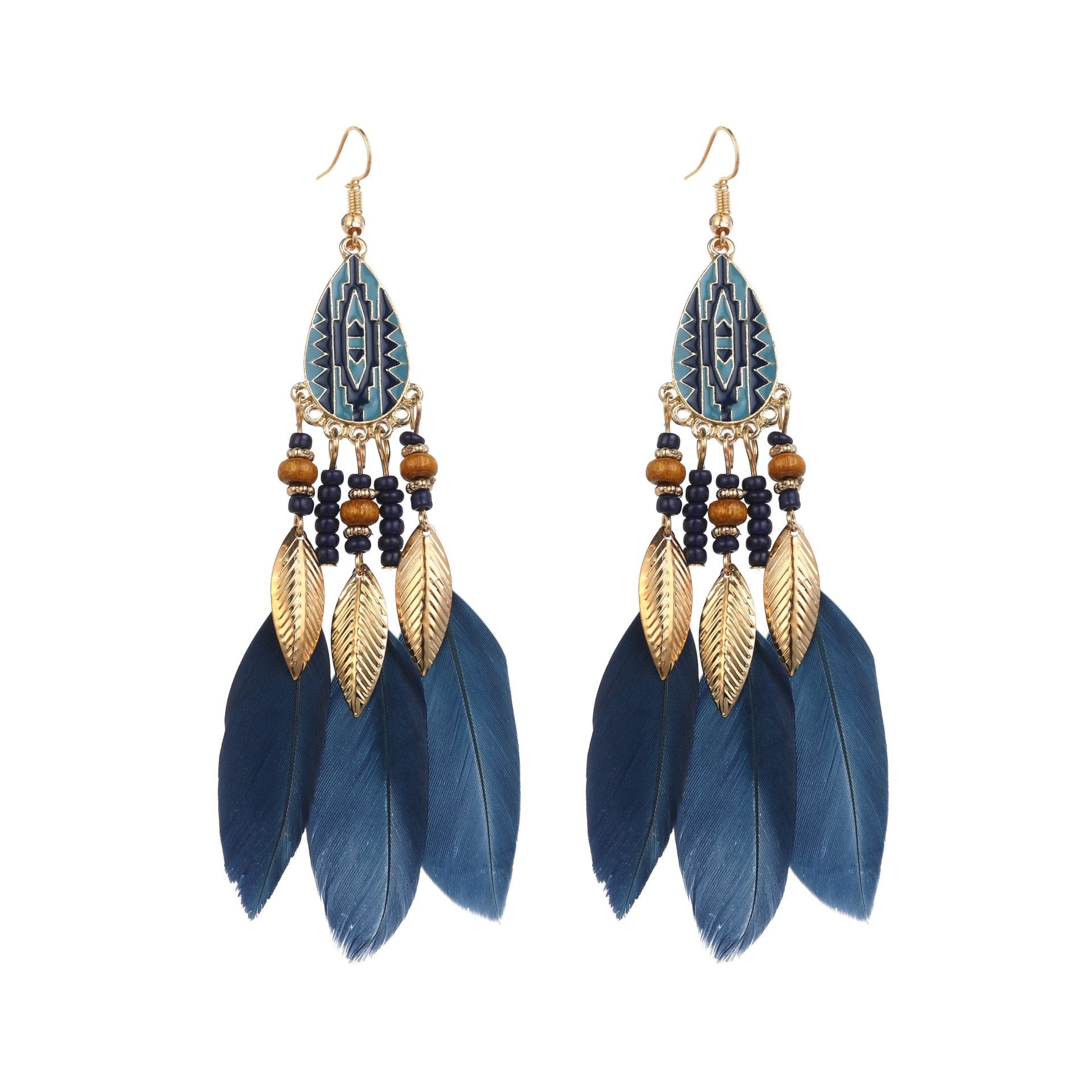 Wasser Ohrringe Haiaveng Vintage Ethnische Ohrring-Set Ohrringe Tropfen blau kreative Feder Stil