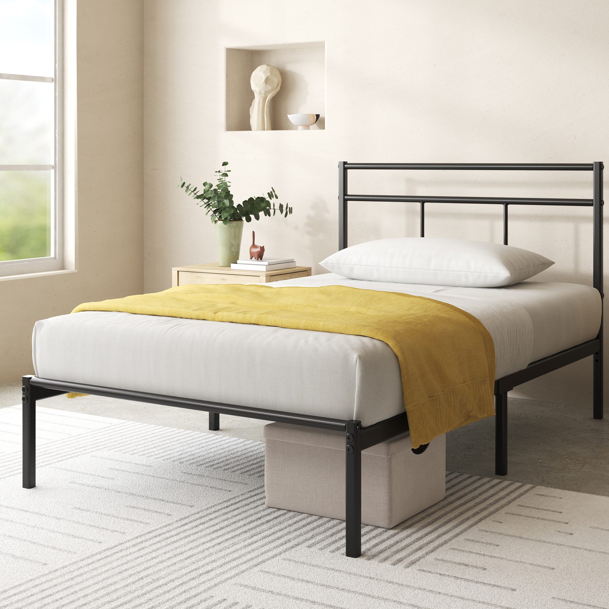 ZINUS Bettgestell Florence Square mit Kopfteil (Schwarz, 90x200 cm), Doppel günstig online kaufen