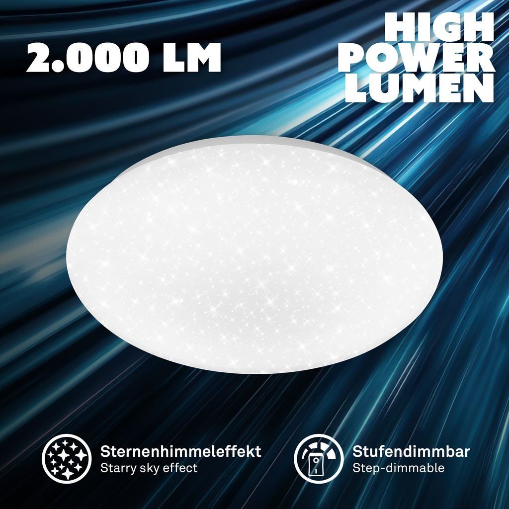 Briloner Leuchten LED Deckenleuchte LED Deckenlampe Dimmbar Sternenhimmel, LED fest integriert, 4000K - Neutralweiß, 28x6,5 cm, Wohnzimmer, Schlafzimmer, Flur, Küche