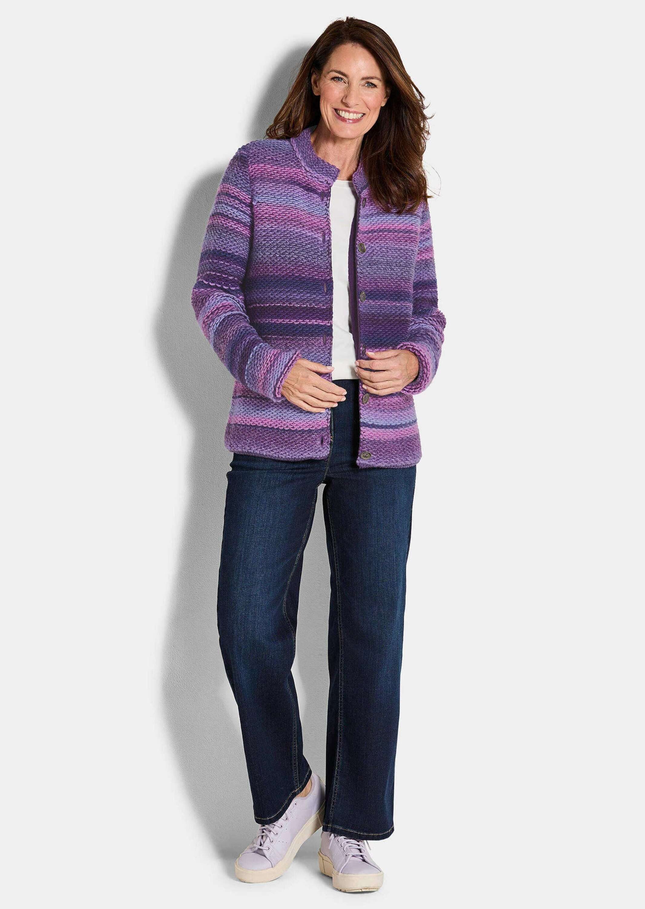 GOLDNER Strickjacke Kurzgröße: Multicolor Woll-Jacke mit Stehkragen Hüftlan günstig online kaufen