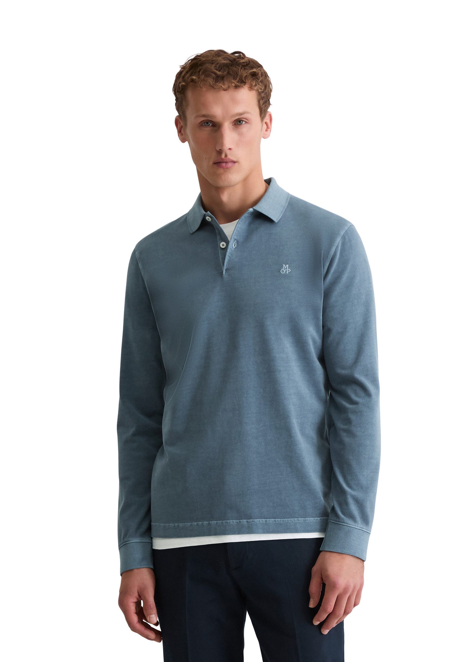 Marc O'Polo Langarm-Poloshirt aus soft-touch Bio-Baumwoll-Jersey