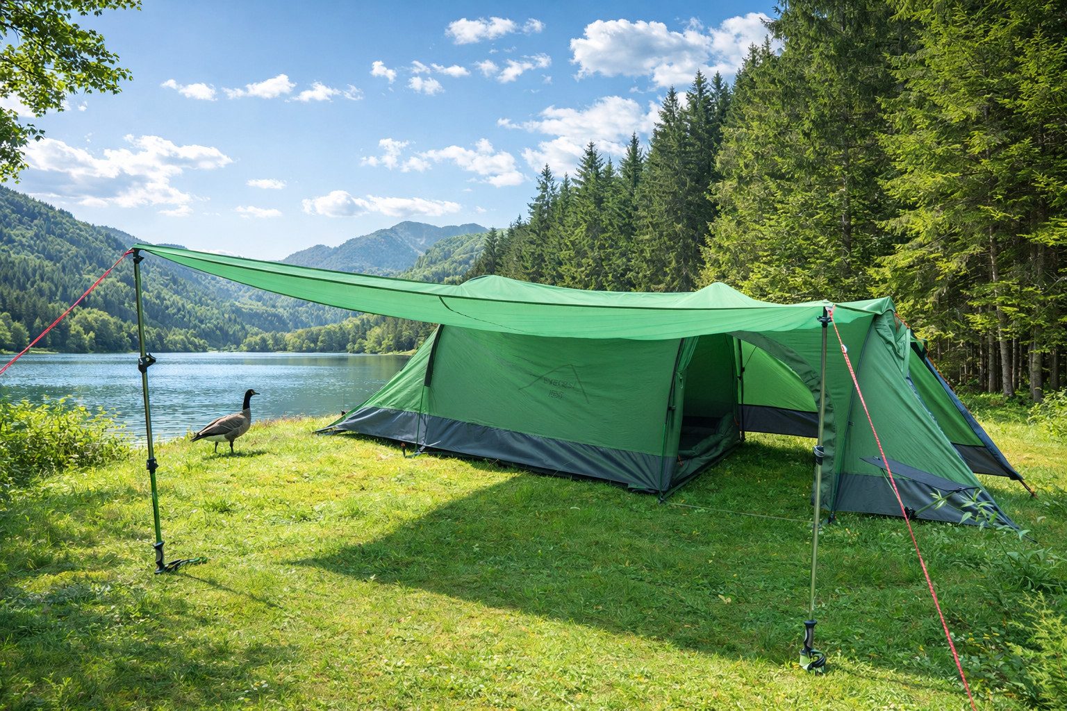 everest 1953 Tunnelzelt mit Tarp Vordach grün Maipo 2 1/2 Personen Zelt Silikon >10000 mm, Personen: 2, Aluminiumgestänge, Tarp/Vordach - paßgenau (ohne Trekking Poles)