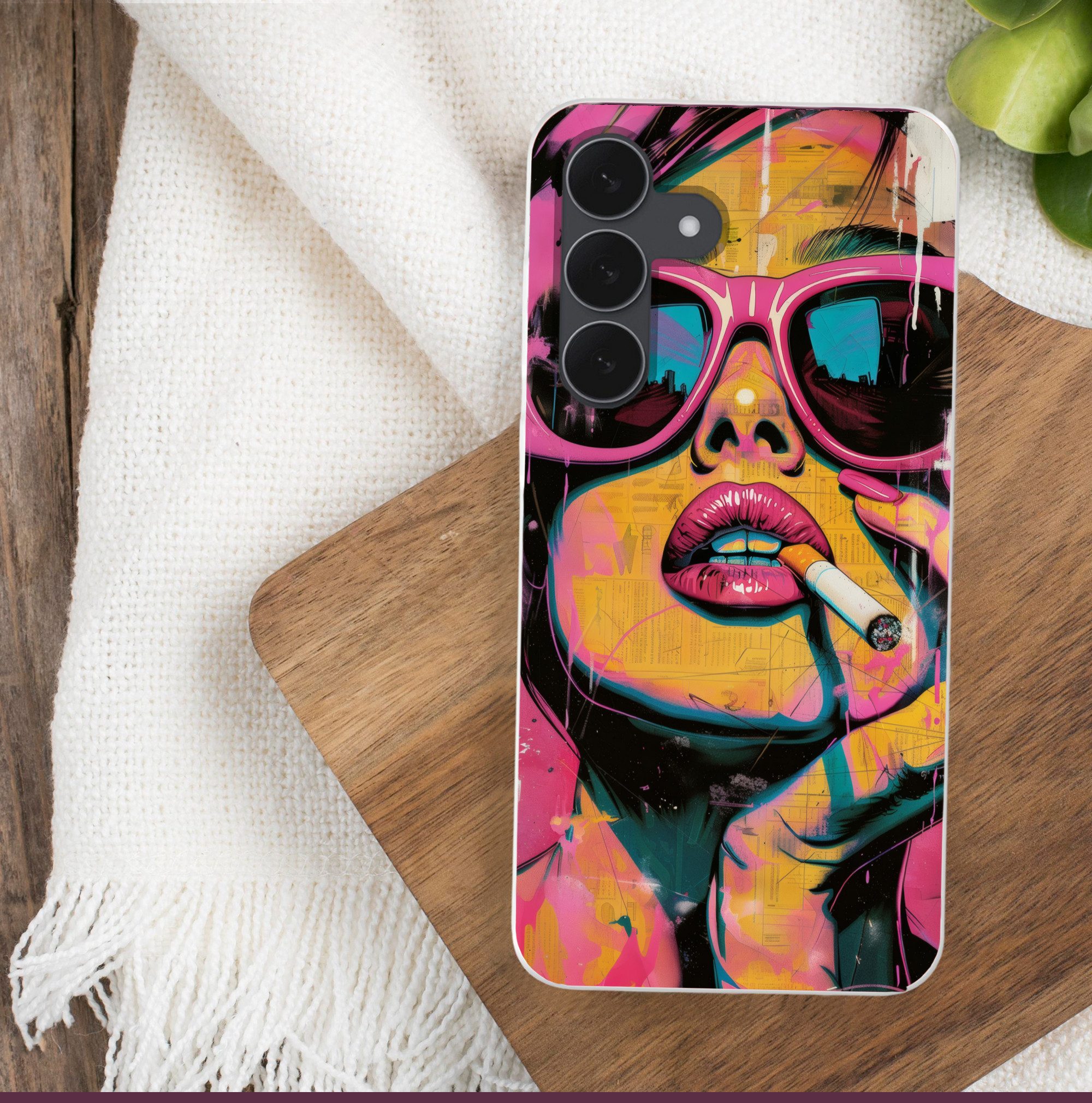 MuchoWow Handyhülle für Samsung Galaxy S25 FE Porträt - Frau - Abstrakt - Sonnenbrille, Smartphone-Bumper, Print, Handy Schutzhülle Dünn