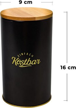 Centi Vorratsdose 3er Set.Vorratsdosen Schwarz aus Metall, Metall, (9L x 9B x 16H cm), schwarze Dose mit Deckel aus Bambus mit Silikondichtung