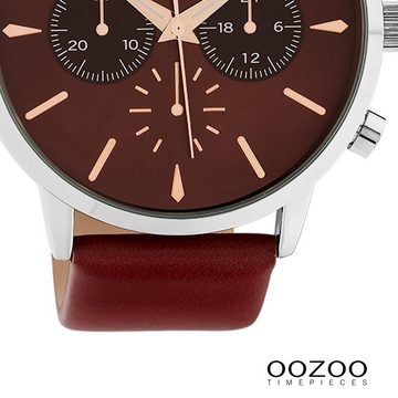 OOZOO Quarzuhr Oozoo Unisex Armbanduhr Timepieces Analog, (Analoguhr), Damen, Herrenuhr rund, extra groß (ca. 48mm) Lederarmband rot