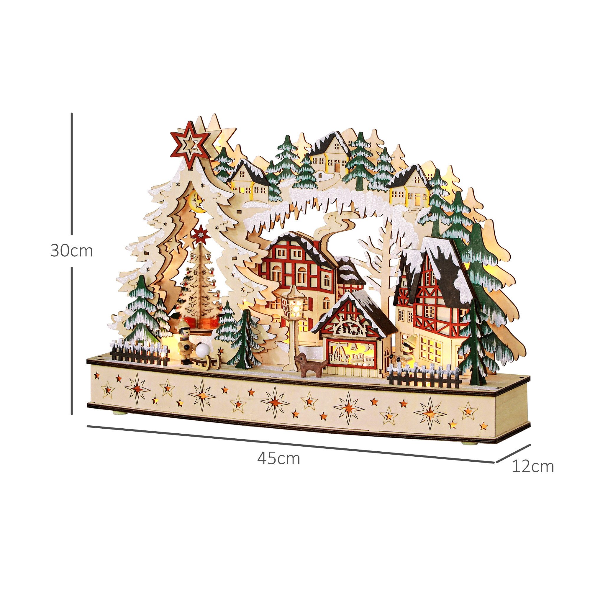 HOMCOM Weihnachtsdorf Beleuchtet Winterdorf mit Waldszene Kindern Innen Weihnachtsdeko, Tischdeko für Weihnachten, Natur – Bild 3 von 5