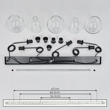 hofstein Hängeleuchte »Cesaro« Vintage Hängelampe aus Metall/Glas in Schwarz/Klar, ohne Leuchtmittel, Retro Design, mit Schirmen aus Glas (20cm), Höhe max. 152,5cm, 5xE27