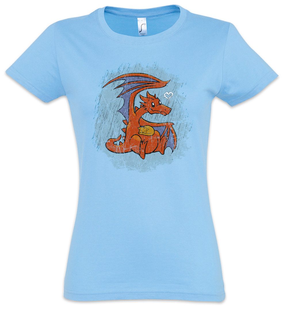 Urban Backwoods Print-Shirt Dragon Cat Love Damen T-Shirt Drache Drachen Ka günstig online kaufen