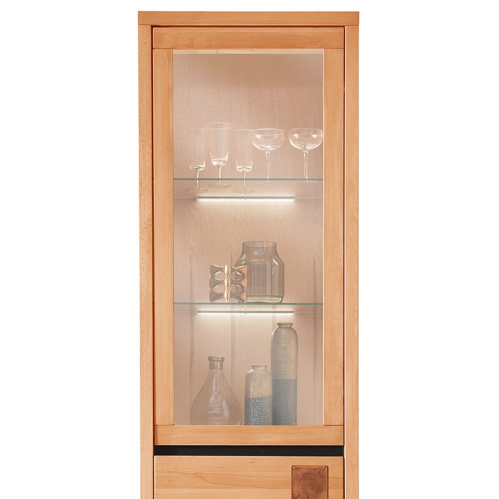 Lomadox Vitrine WINCHESTER-69 Vitrinenschrank Standvitrine 65 cm Buche massiv geölt Hirnholz-Detail