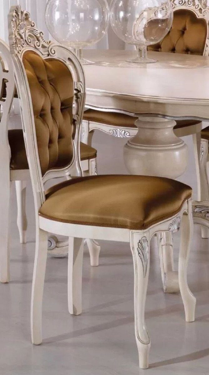 Casa Padrino Esszimmerstuhl Luxus Barock Esszimmerstuhl Set Braun / Cremefarben / Silber - Handgefertigtes Küchen Stühle 6er Set - Barock Esszimmer Möbel - Luxus Qualität - Made in Italy