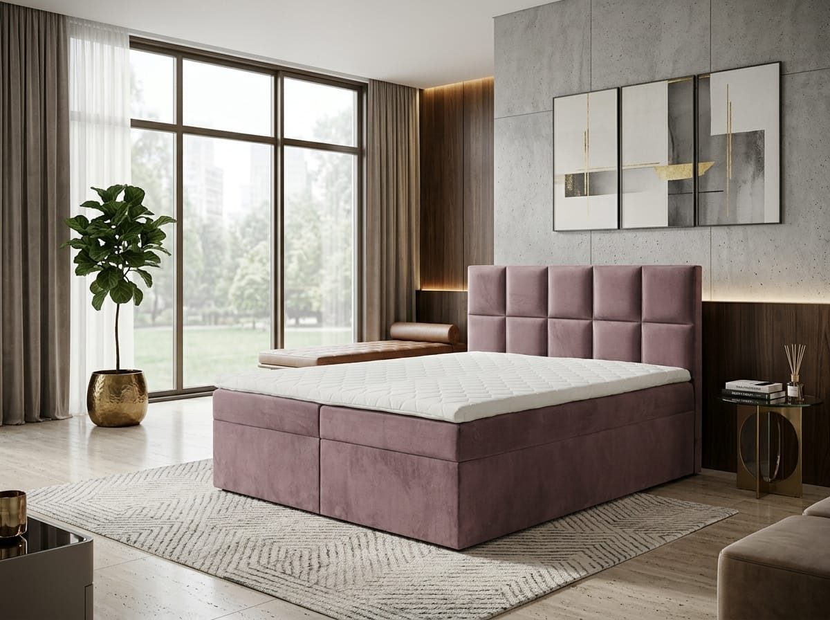 JVmoebel Boxspringbett Großes rosa Boxspringbett 200 × 200 mit Matratze und Stauraum, Made in Europa