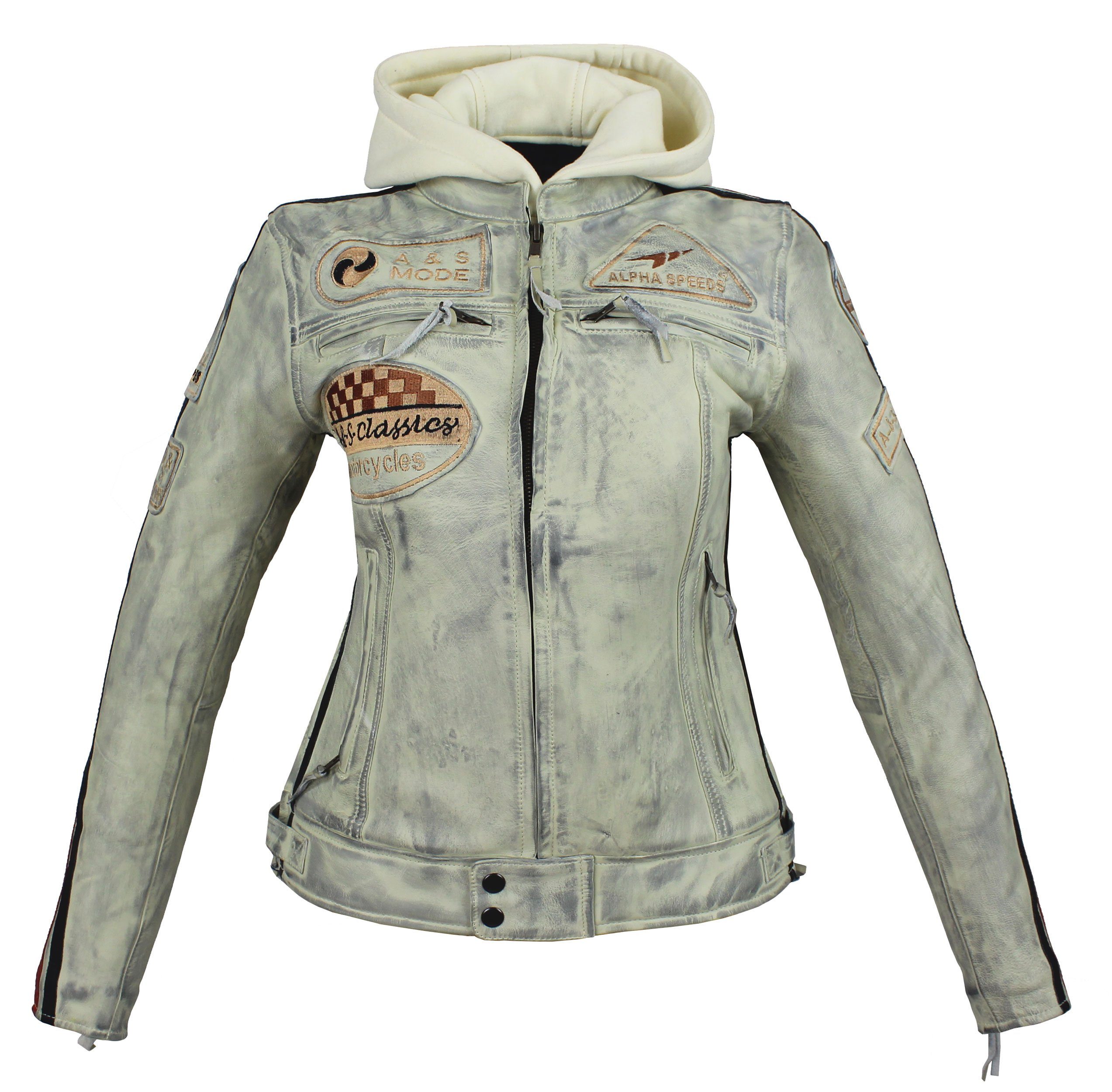 Alpha Speeds Bikerjacke Damen Leder Jacke Biker Freizeit Highway Jacke Weiß günstig online kaufen