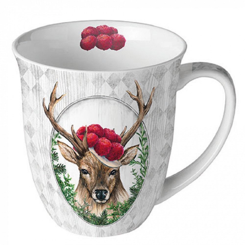 Ambiente Luxury Paper Products Becher Sommer, Blumen, Tiere, Pflanzen, Bäume, Herbst, Mug, Kollektion, 1-tlg., Porzellan Tasse, Becher 0,4 L Hirsch im Rahmen, Themes Animals, Winter, Geburtstag, Hochzeit, Valentinstag, Muttertag, Geschenke