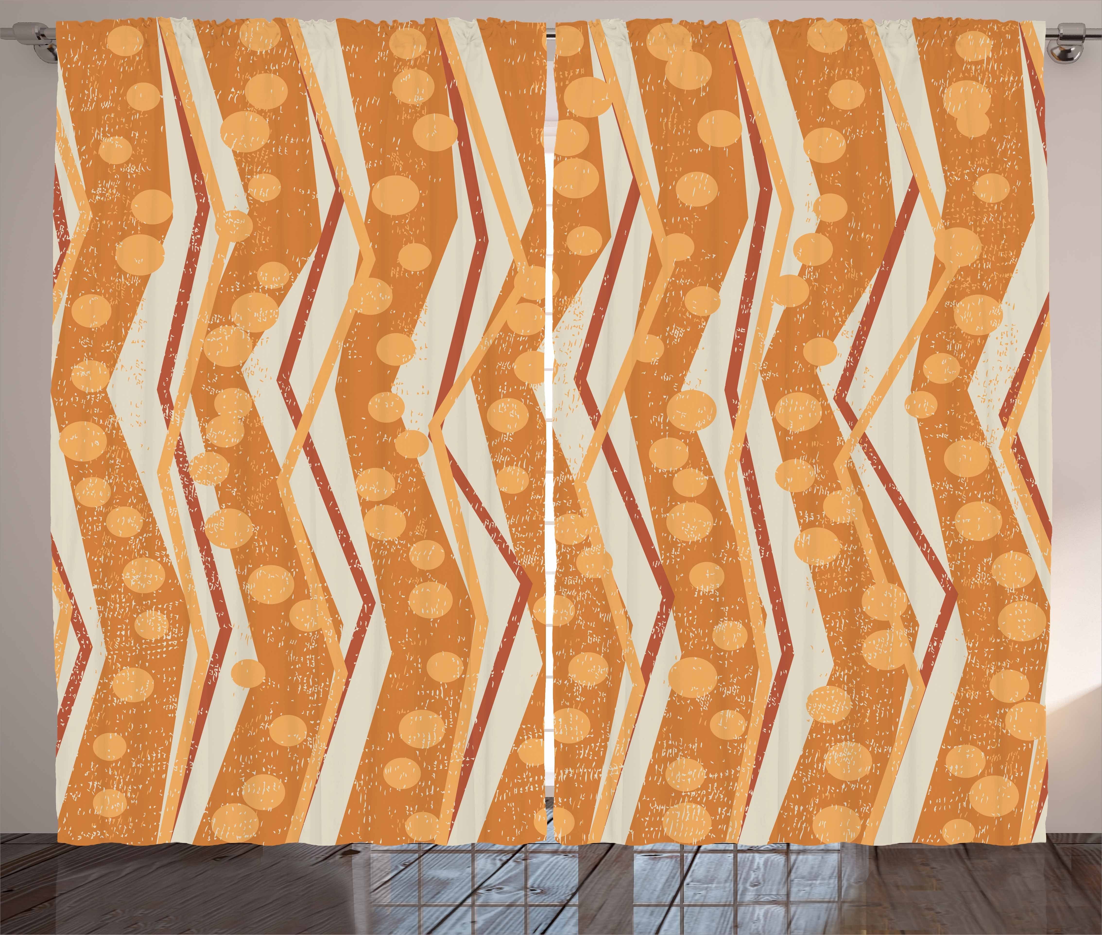 Gardine Schlafzimmer Kräuselband Vorhang mit Schlaufen und Haken, Abakuhaus, Burnt orange Chevron Zigzag Pattern