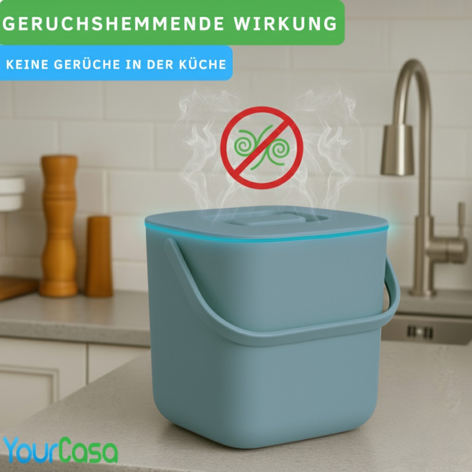 YourCasa Biomülleimer YourCasa® Biomülleimer Küche - Komposteimer für alltäglichen Biomüll, Mit Sieb, Spülmaschinenfest