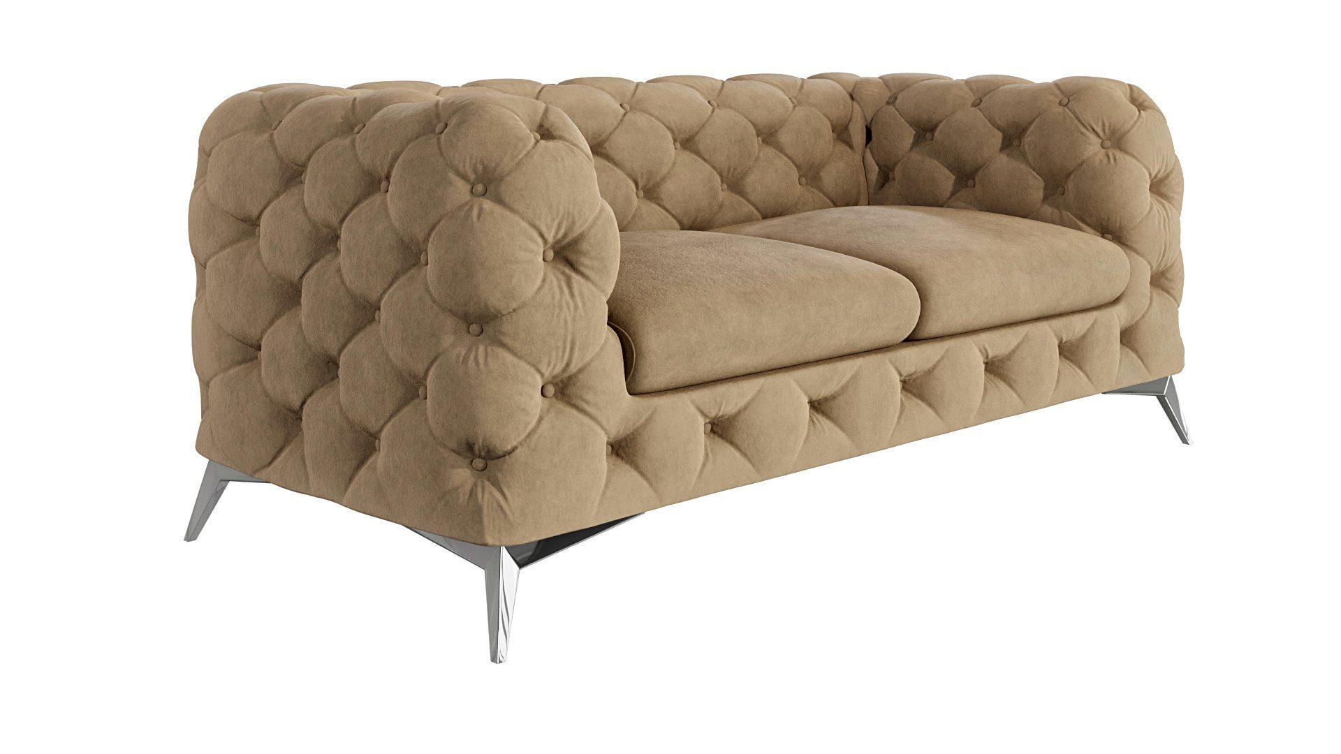 Beige Chesterfield mit 2-Sitzer Möbel Wellenfederung mit Füßen, Kalina Silber Metall S-Style Sofa