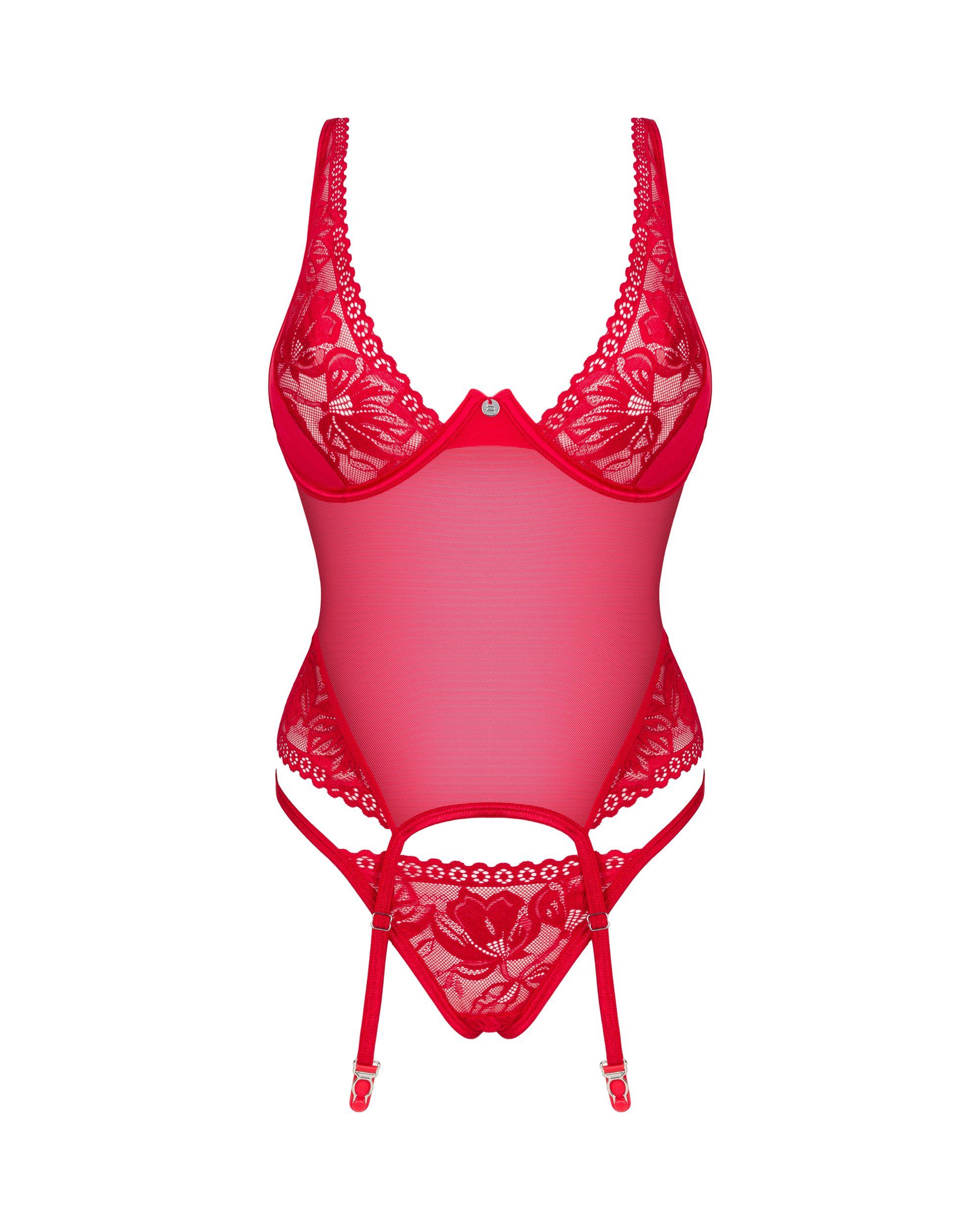 Obsessive Corsage Corsage Lacelove rot mit Strapse transparent mit (Set)
