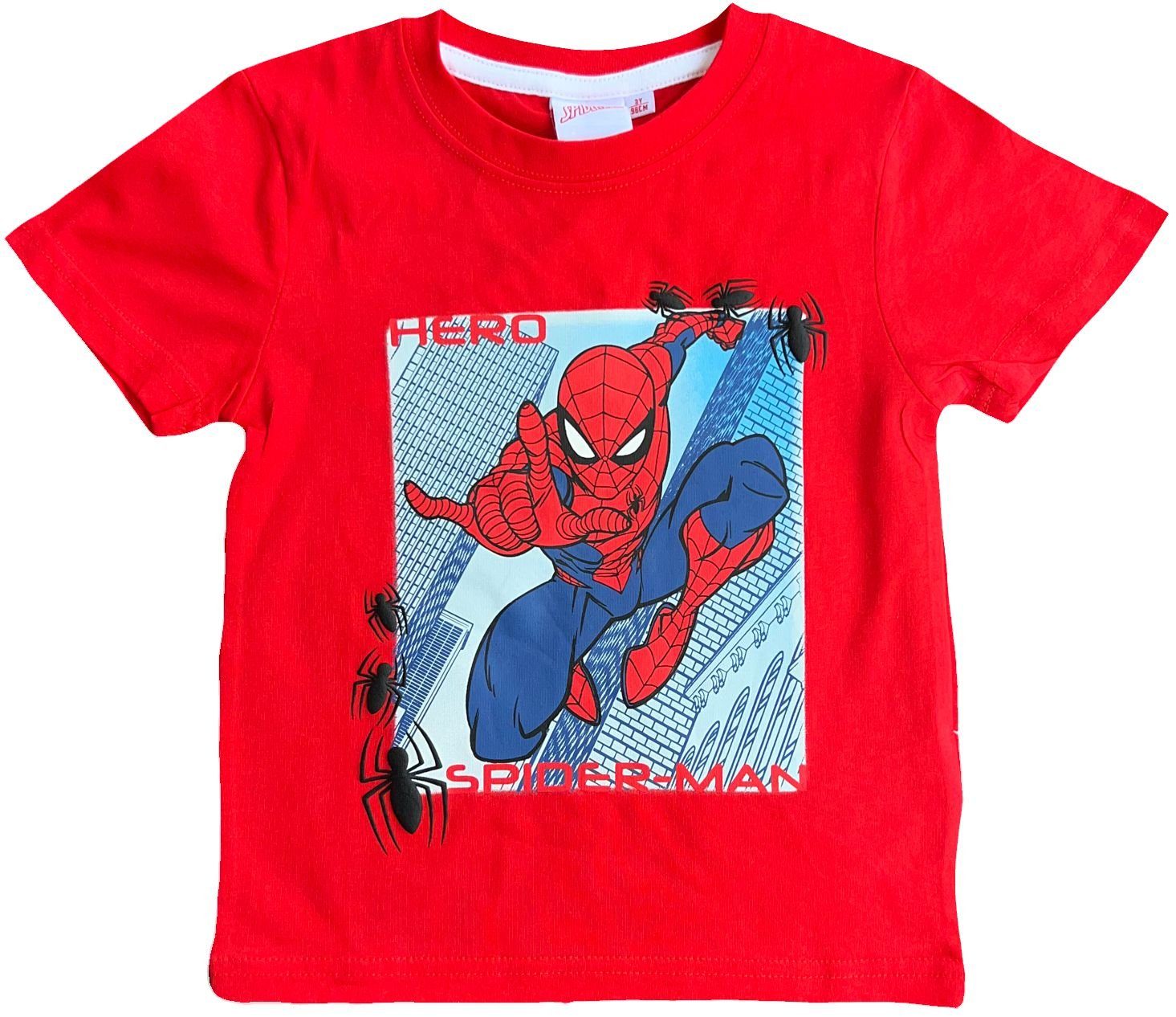 Print-Shirt Spiderman Kinder T-Shirt weiß + rot 98 104 110 116 128