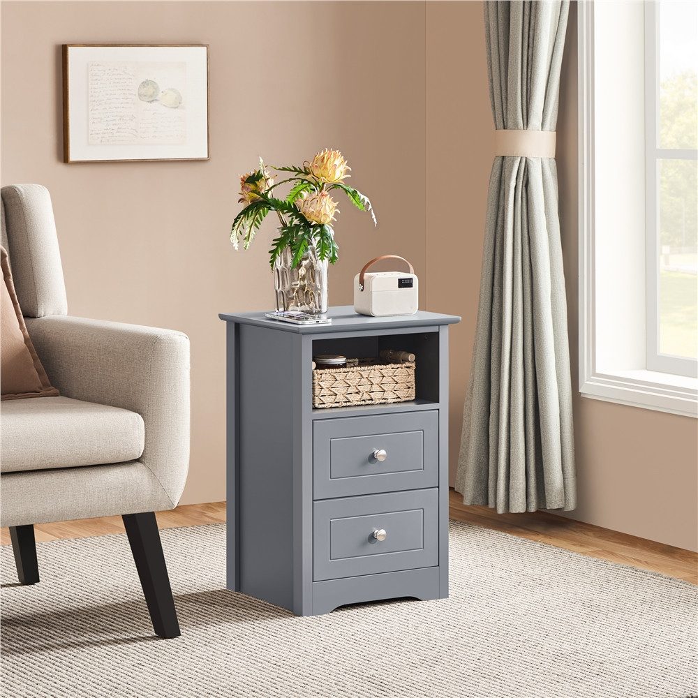 Yaheetech Nachttisch Nachtkonsole (1-St), Nachtschrank Beistelltisch mit 2 Schubladen und 1 offener Ablage