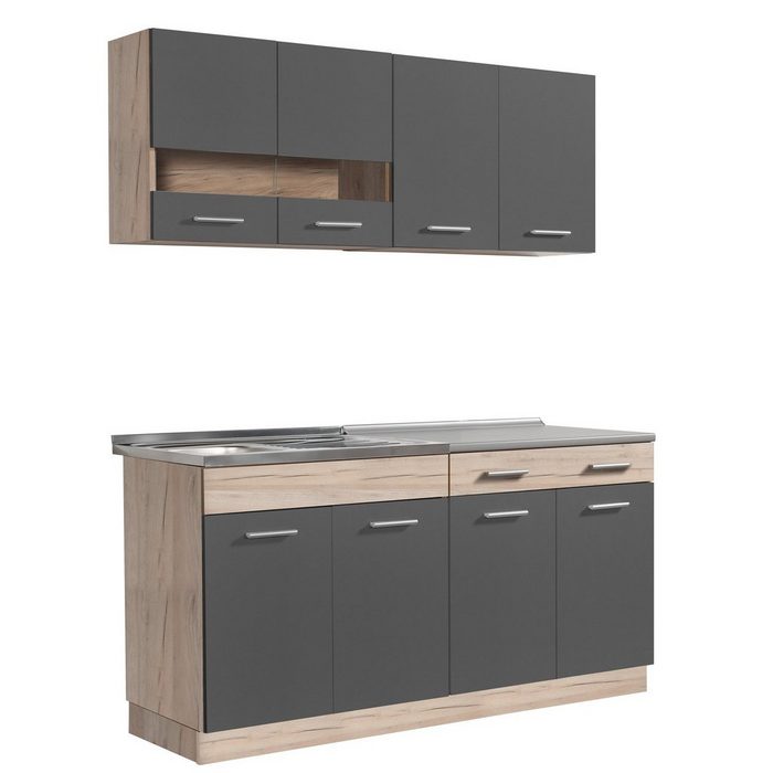 Homestyle4u Küchenbuffet Küchenzeile ohne Geräte 160 Küche Einbauküche Grau (4-St)