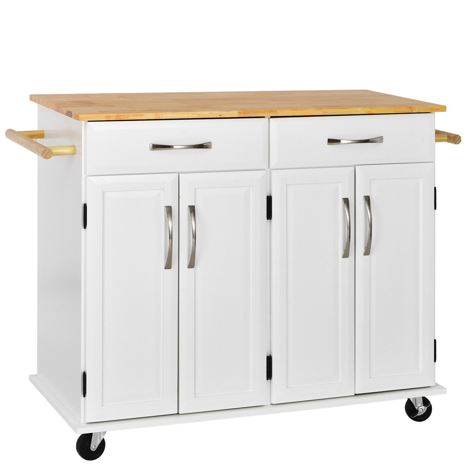 KOMFOTTEU Küchenwagen, Servierwagen mit Arbeitsplatte aus Gummibaumholz, für Küche