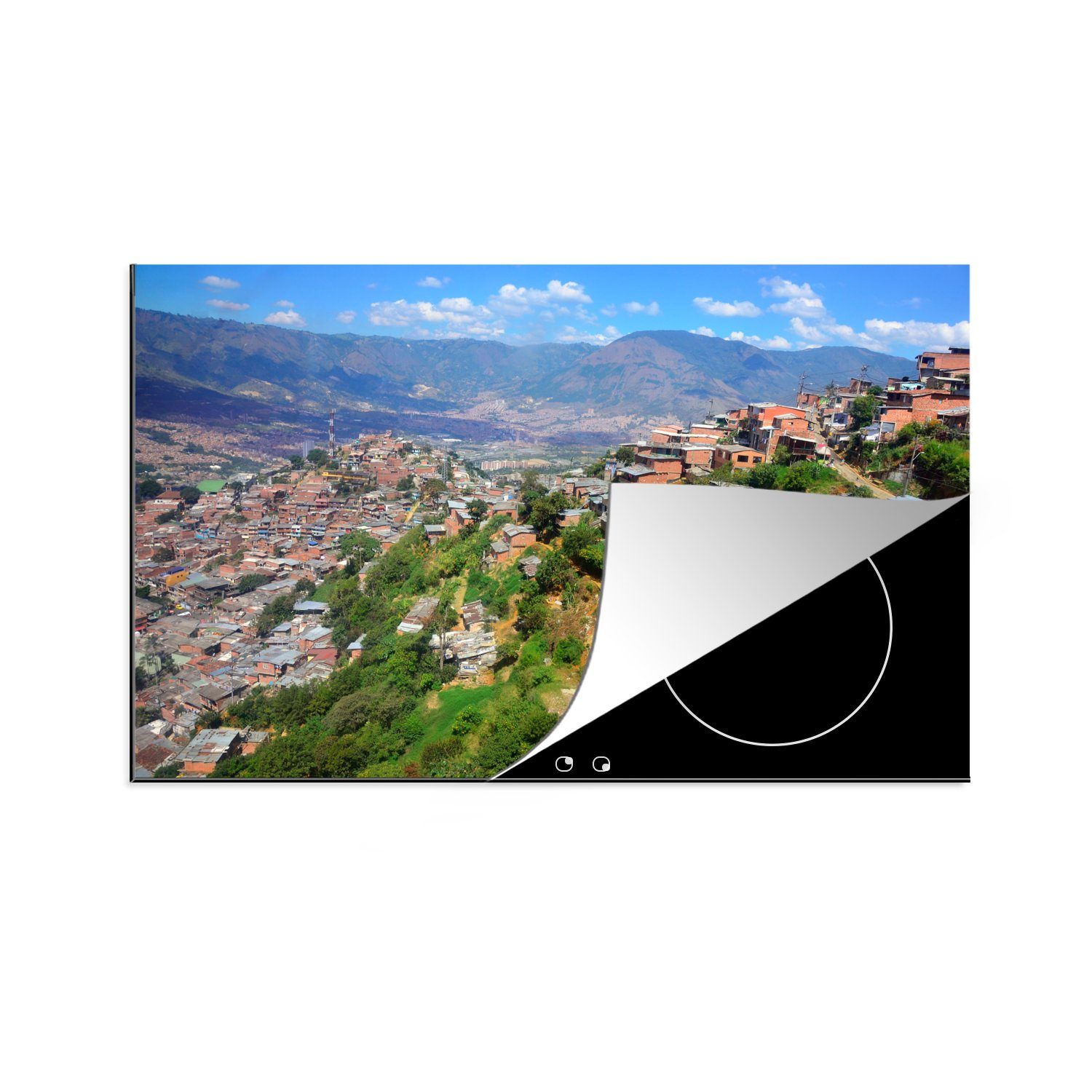 MuchoWow Herdblende-/Abdeckplatte Bergige Landschaft von Medellín in Kolumbien, Vinyl, (1 tlg), 81x52 cm, Induktionskochfeld Schutz für die küche, Ceranfeldabdeckung