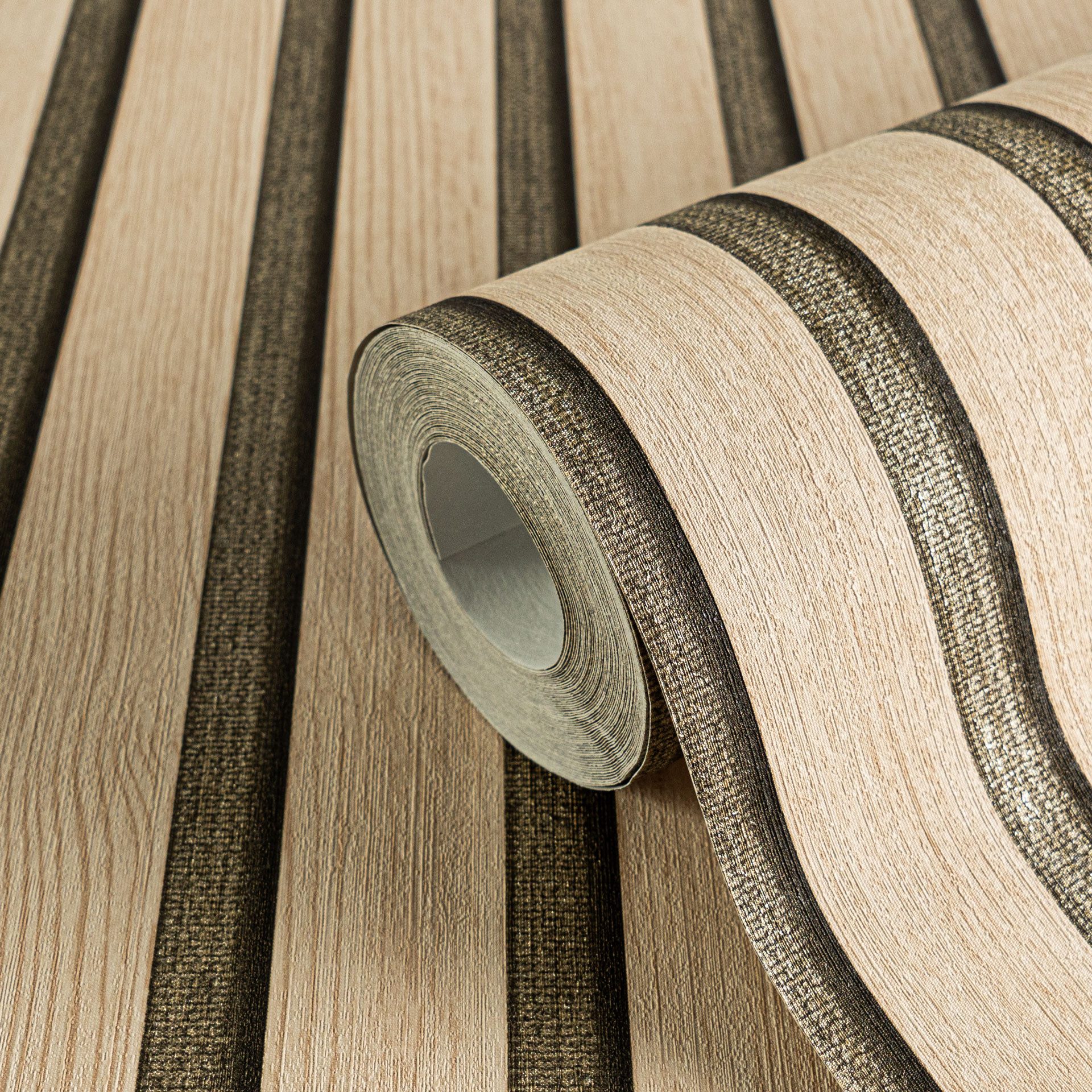 A.S. Création Vliestapete 50 Jahre AS Holzpaneele Tapete Holzoptik mit Metallic-Effekt 3D, strukturiert, leicht glänzend, (1 St), Vliestapete Wandpaneele für Sc – Bild 2 von 5