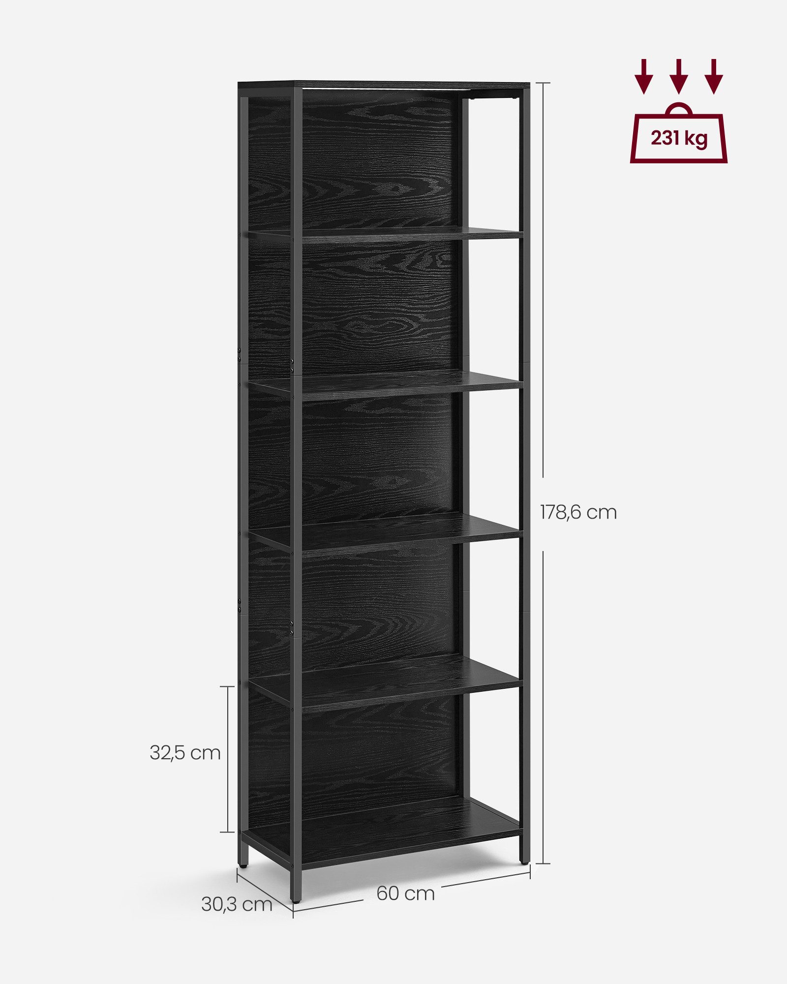 VASAGLE Bücherregal Standregal mit 5/6 Ebenen, aus Stahl, mit 6 Ebenen, 30,3 x 60 x 178,6 cm, für Wohnzimmer, Schlafzimmer – Bild 4 von 5
