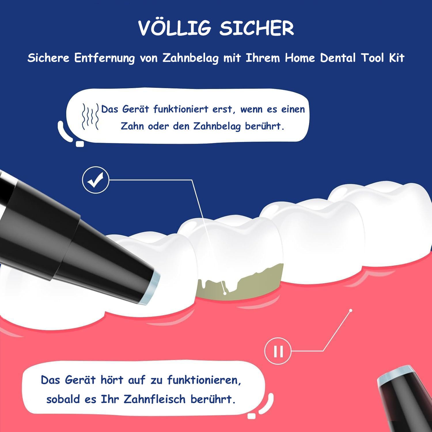 SinLaw Schall-Zahnreinigungsgerät Plaque-Entferner für Zähne entfernen Fleck Zahnstein Zahnstein, mit Led 3 einstellbare Modi, 2 austauschbare Köpfe reinigen