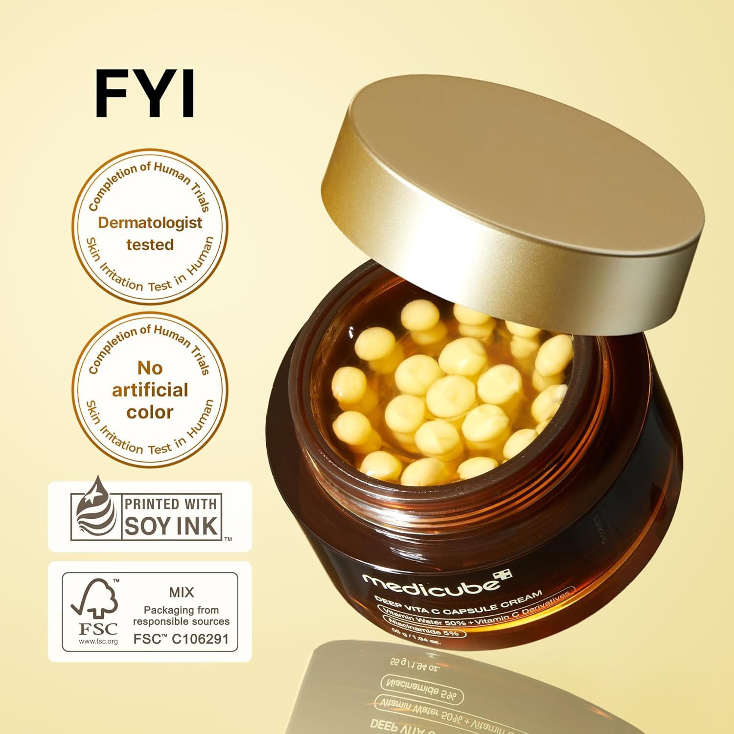 Medicube Gesichtspflege Deep Vita C Capsule Cream Verbessert den Hautton und reduziert Hautpigmente, innovative Feuchtigkeitscreme