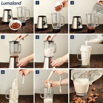 Lumaland Passiersieb, Hanf Faser, (Nussmilchbeutel + Mandelmilch Rezept, 1-St., Nussmilchbeutel + Mandelmilch Rezept), aus reinen Hanf Fasern für vegane Nussmilchherstellung