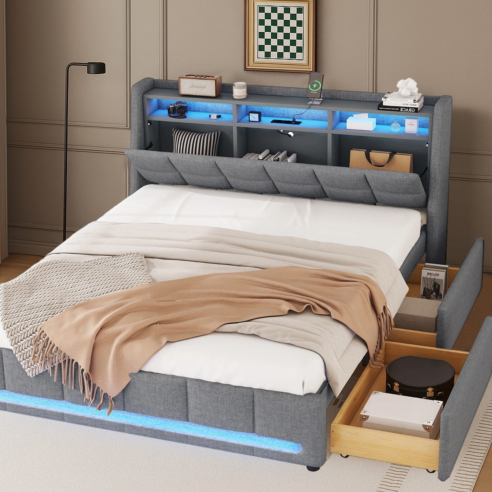 OKWISH Polsterbett Stauraumbett Kinderbett Gästebett Funktionsbett günstig online kaufen