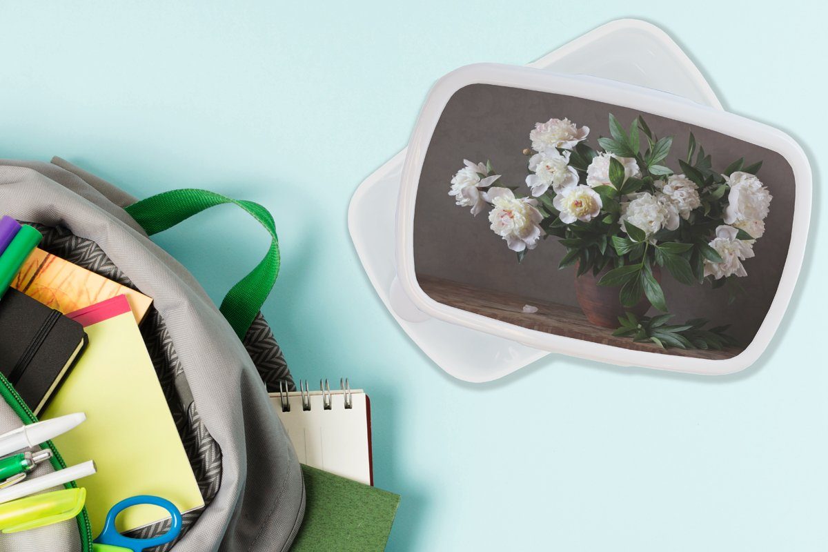 Kinder Brotbox - Stilleben, MuchoWow für weiß Mädchen für (2-tlg), Lunchbox Kunststoff, Brotdose, und und Blumen Jungs Erwachsene,