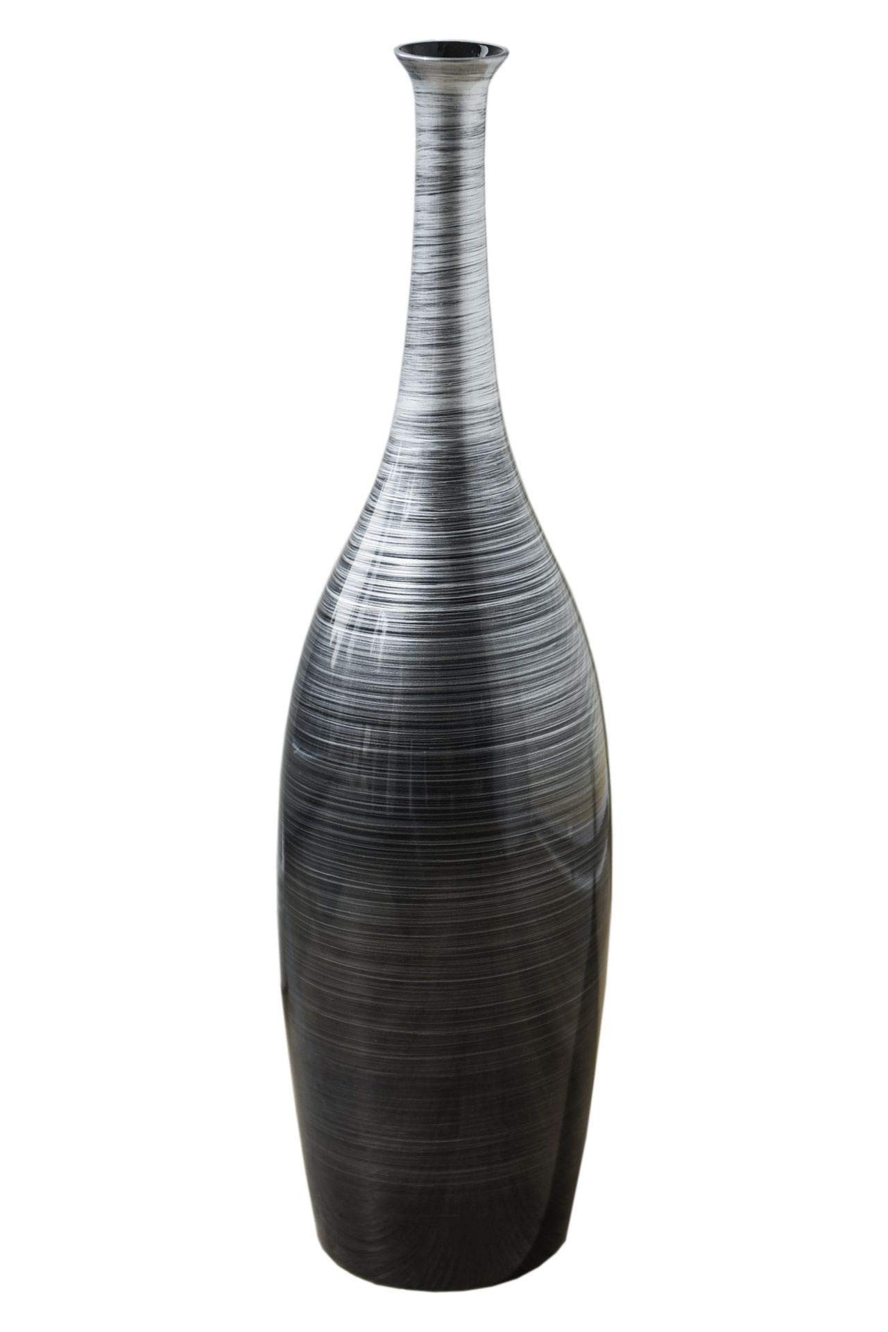 VIVANNO Bodenvase Vase Deko Bodenvase Fiberglas "Delgada", Schwarz Silber - 15x34 cm