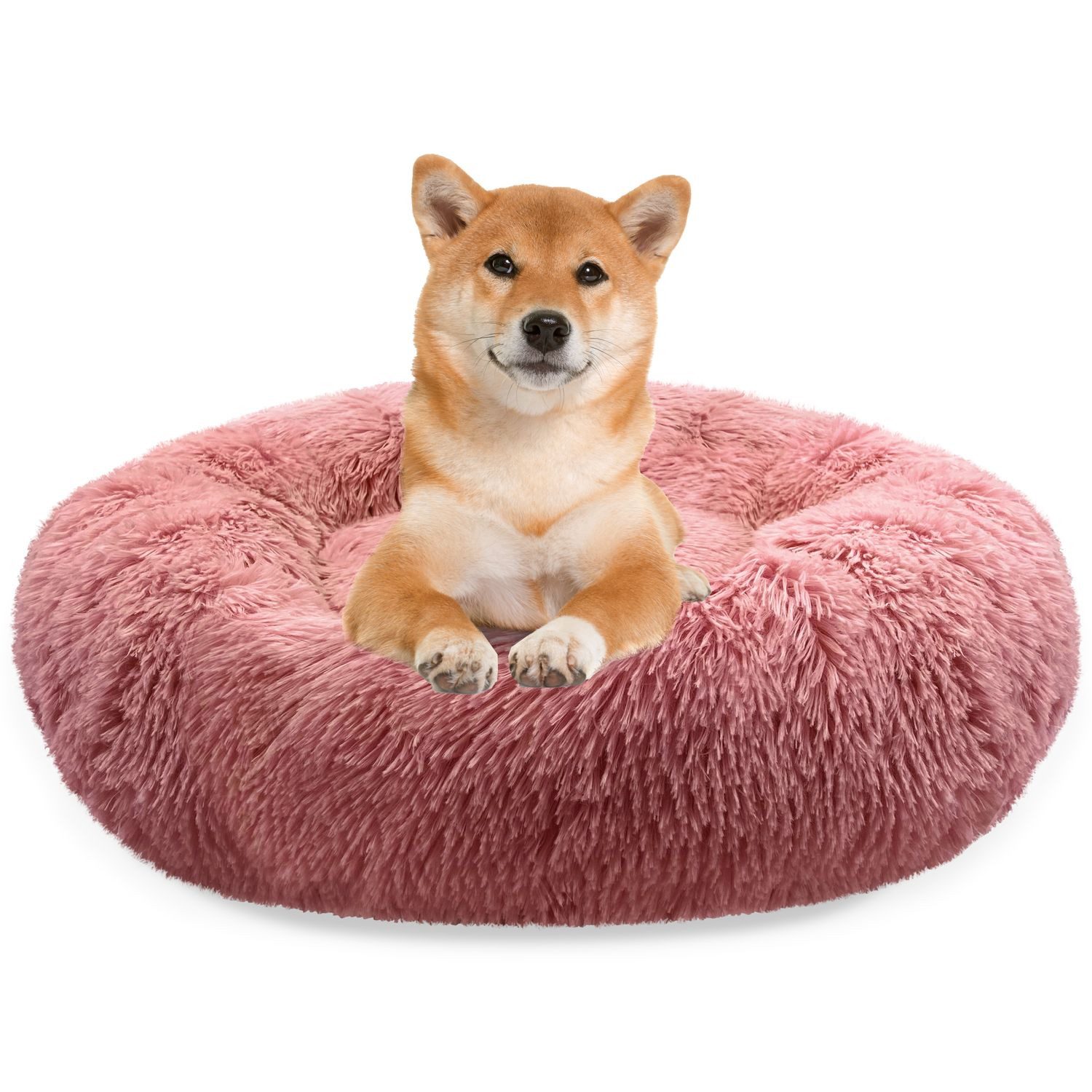 Bluzelle Tierbett Premium Hundebett Hundekissen Donut / Katzenbett Katzenkissen / M, Flauschig Kuschelig Weiches Kunstfell, für Mittlere Hunde / Hundekorb / Rund Waschbar Plüsch Kissen Tier Bett