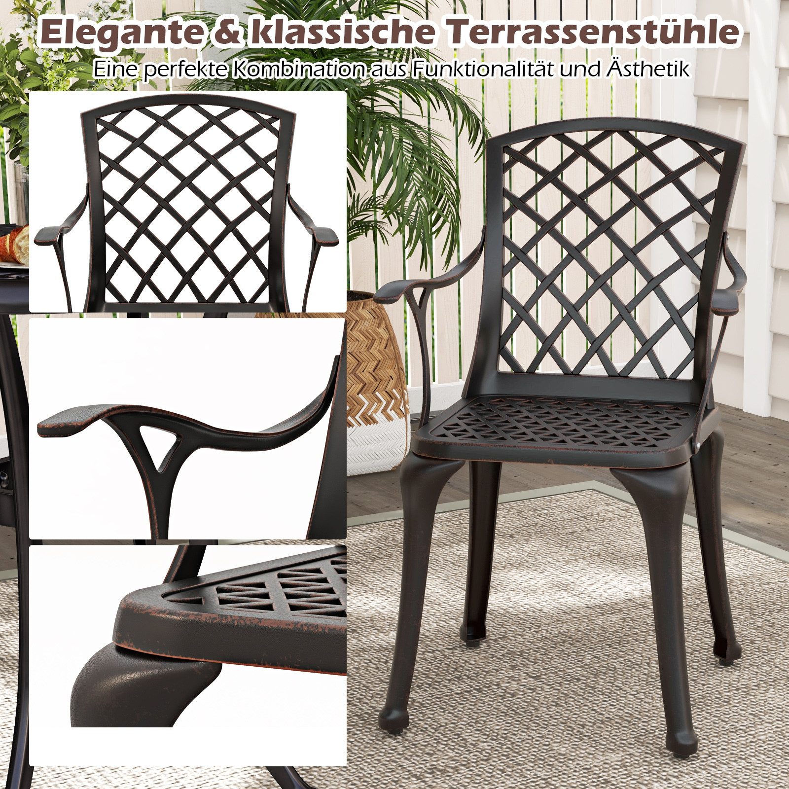 COSTWAY Gartenstuhl Balkonstühle (2 St), aus Aluminiumguss, wetterfest mit Armlehnen