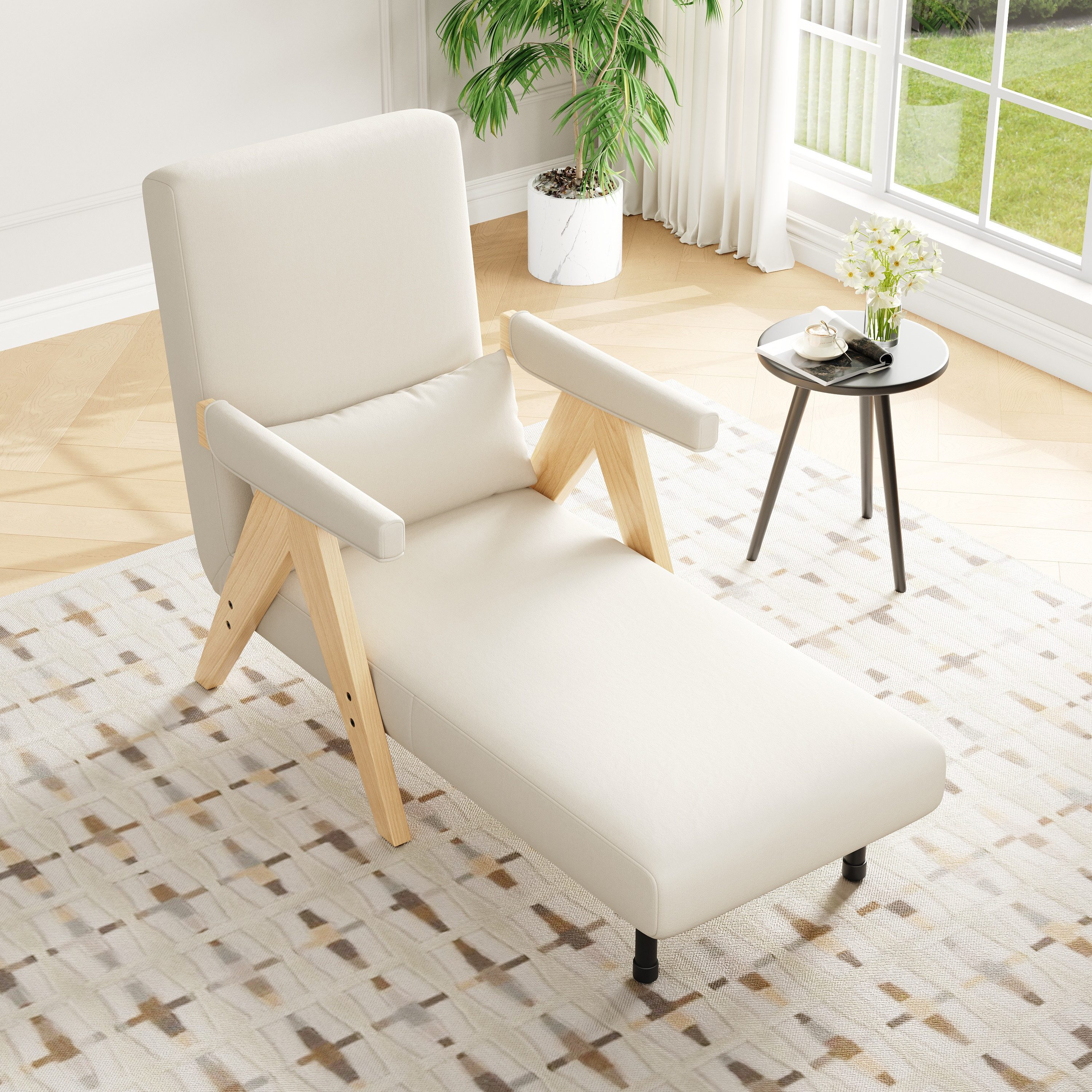 Merax Loungesessel 3-in-1 Klappbarer Umbausessel mit Schlaffunktion (6-fach verstellbare Rückenlehne, 1-St., Polstersessel Einzelsessel Einzelbett), Schlafsessel mit verstellbarer Rückenlehne & Massivholzfüße, Leinen