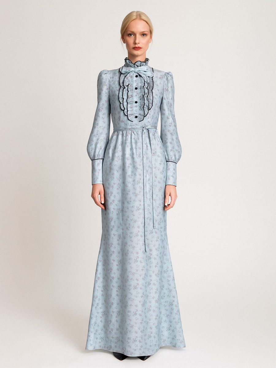 RUA & RUA Cocktailkleid Seidenkleid Maxikleid Floral Abendkleid Kleid aus Seide mit Rüschen Cocktailkleid Damen, Seidenkleid, Maxikleid, floral,elegant