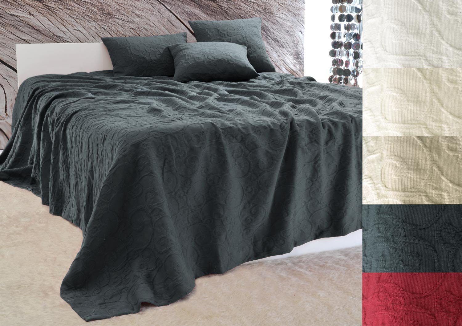 Wohnen und Accessoires GmbH & Co. KG Bettüberwurf Tagesdecke Fleur Rankenmuster