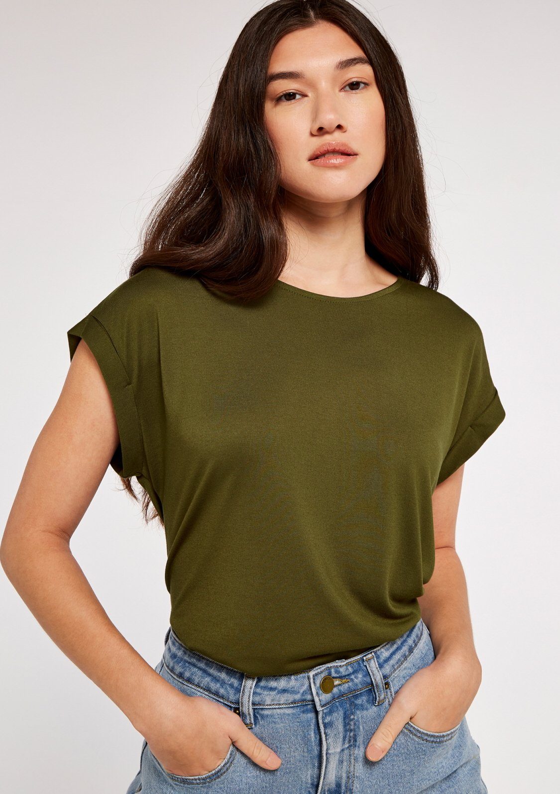 Apricot T-Shirt Curved (1-tlg) Hem Ware in Tee weicher