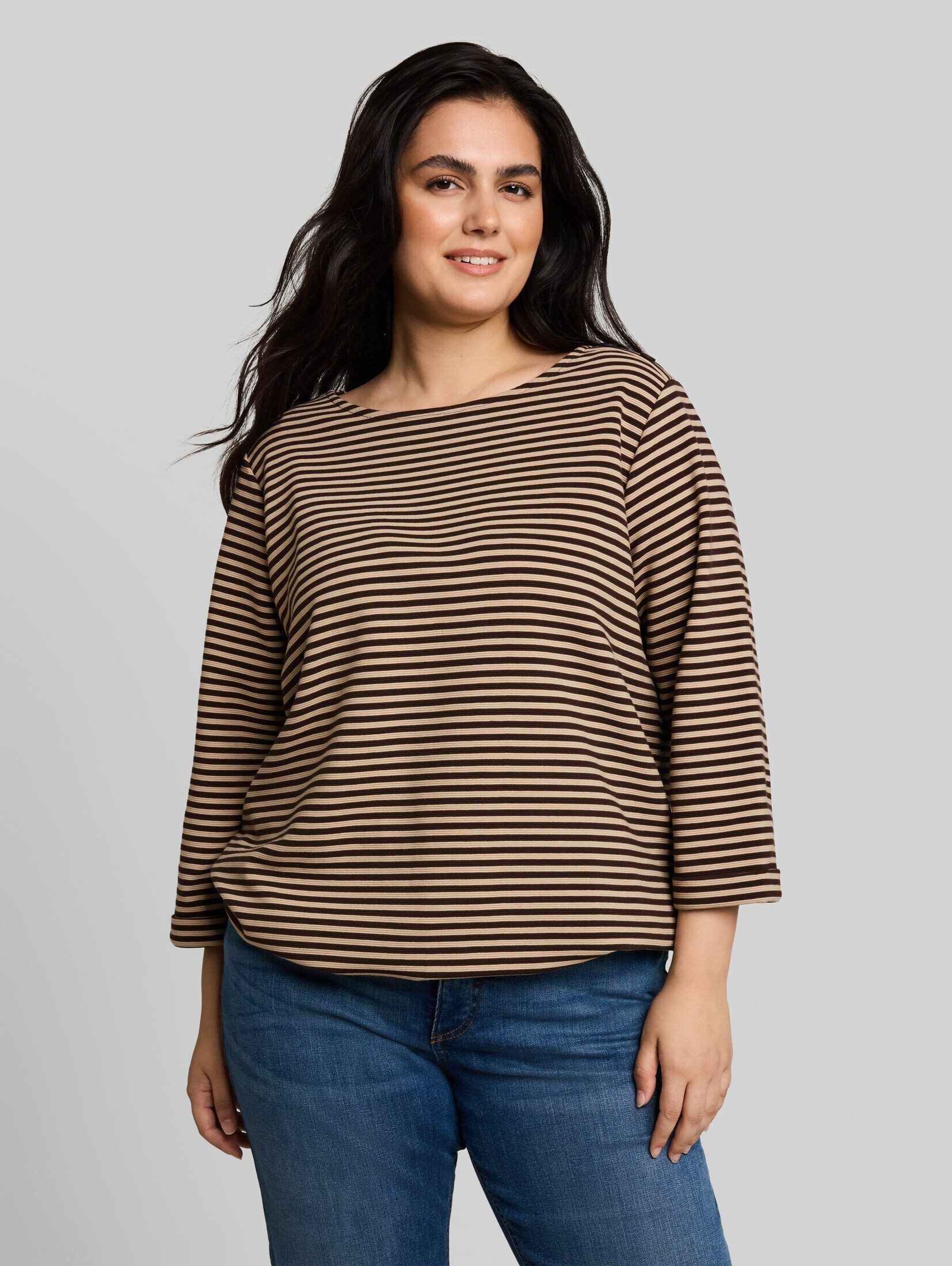 TOM TAILOR PLUS 3/4-Arm-Shirt T-Shirt (im Einserpack) Plus Size - Langarmshirt mit Knopf-Details