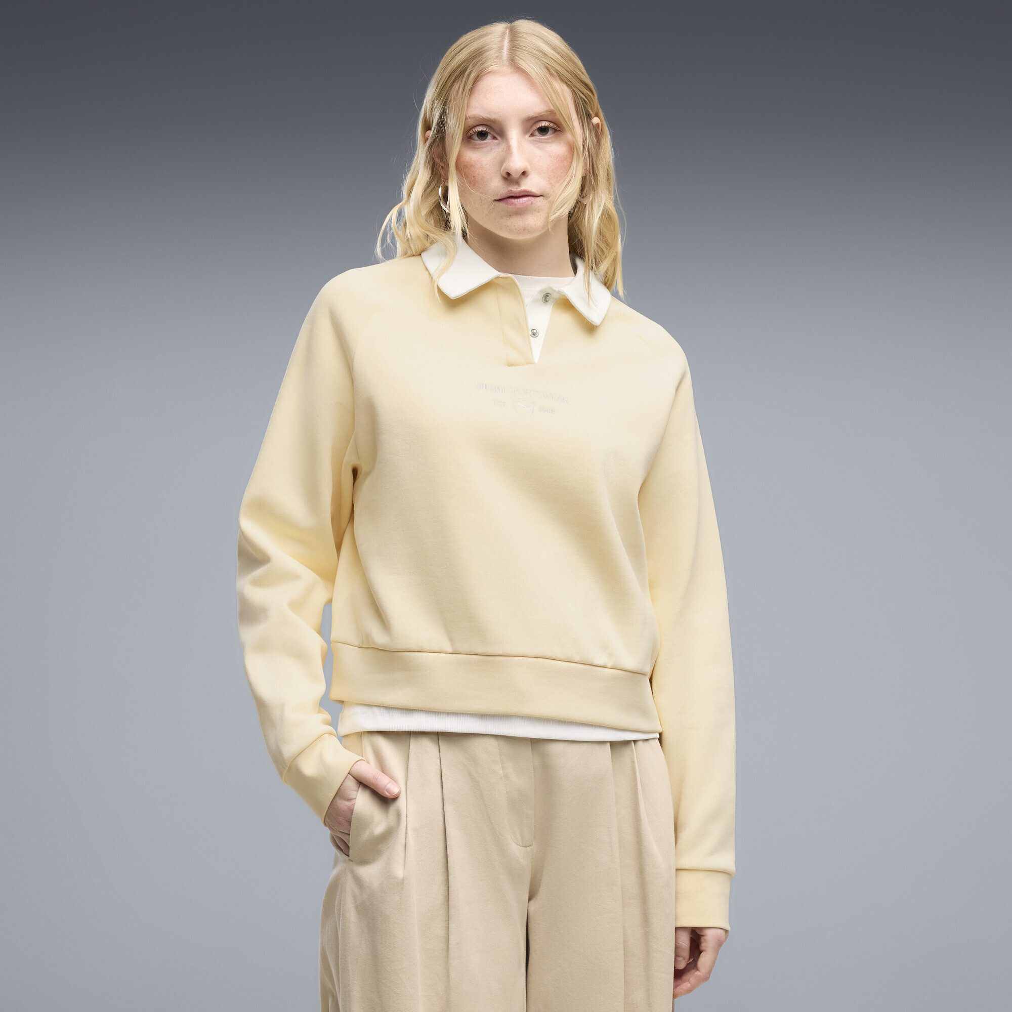 PUMA Sweatshirt PUMA Class Relaxed Fleece-Langarm-Polo Damen