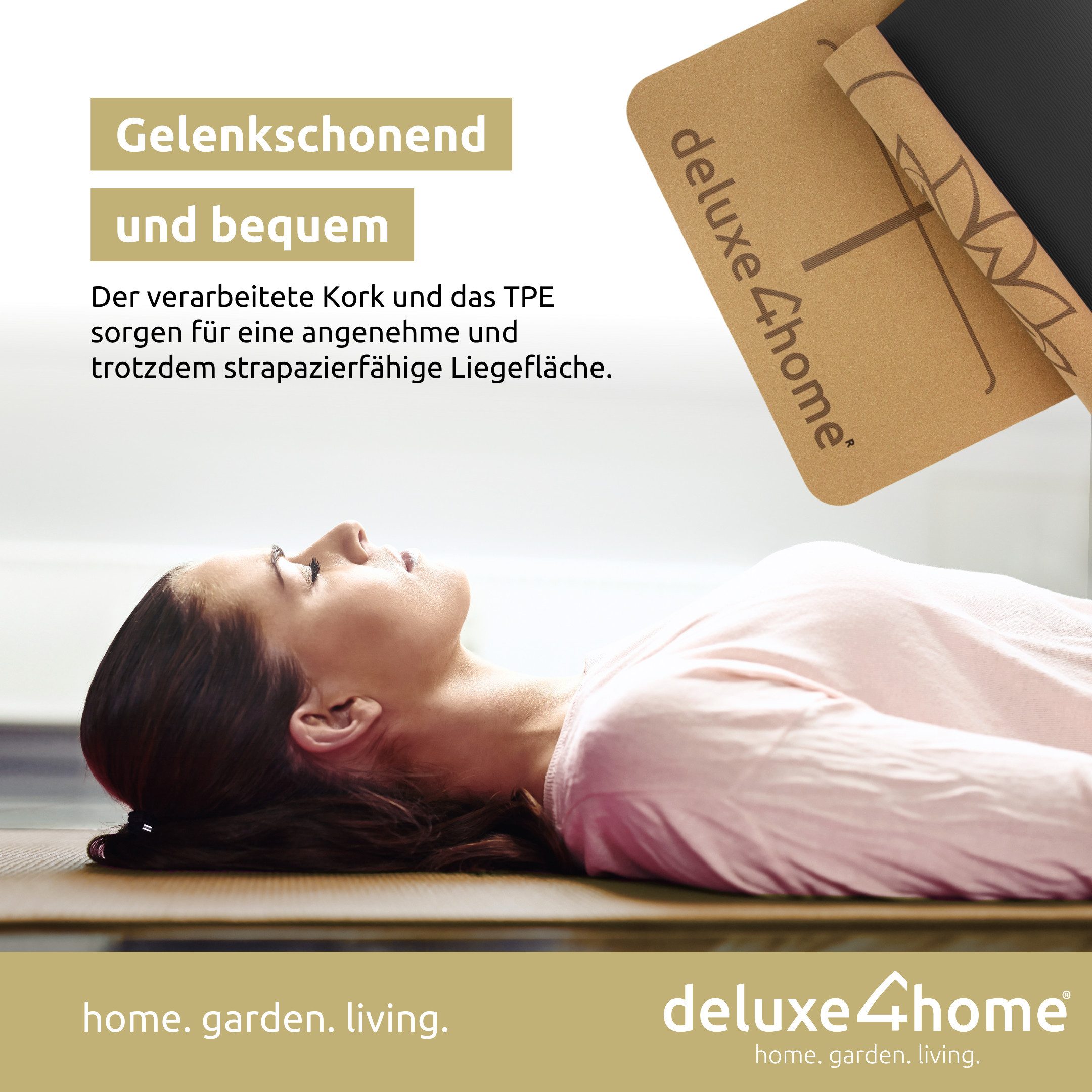 deluxe4home Yogamatte Gymnastikmatte Kork mit Ausrichtungslinien I Turnmatte Fitness Matte, inkl. Tragegurt – Bild 2 von 5