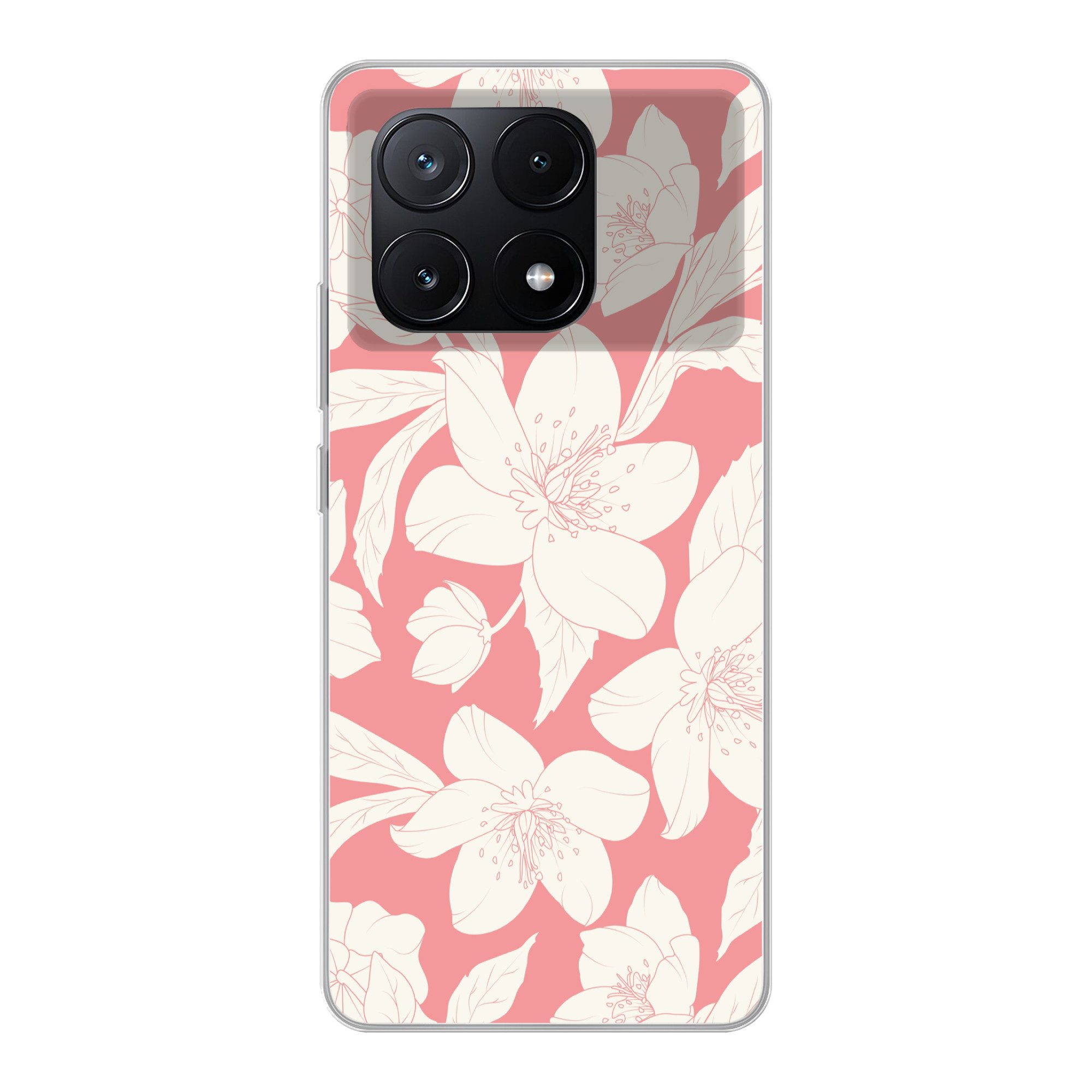 MuchoWow Handyhülle für Xiaomi Poco X6 Pro Blumen - Muster - Rosa - Weiß, Handy Case, Silikon, Bumper Case Dünn