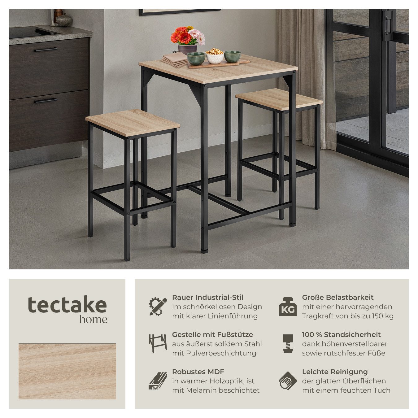 tectake Stehtisch Barset (1-St., 3 tlg), 3er-Set aus Bartisch und zwei Barh günstig online kaufen