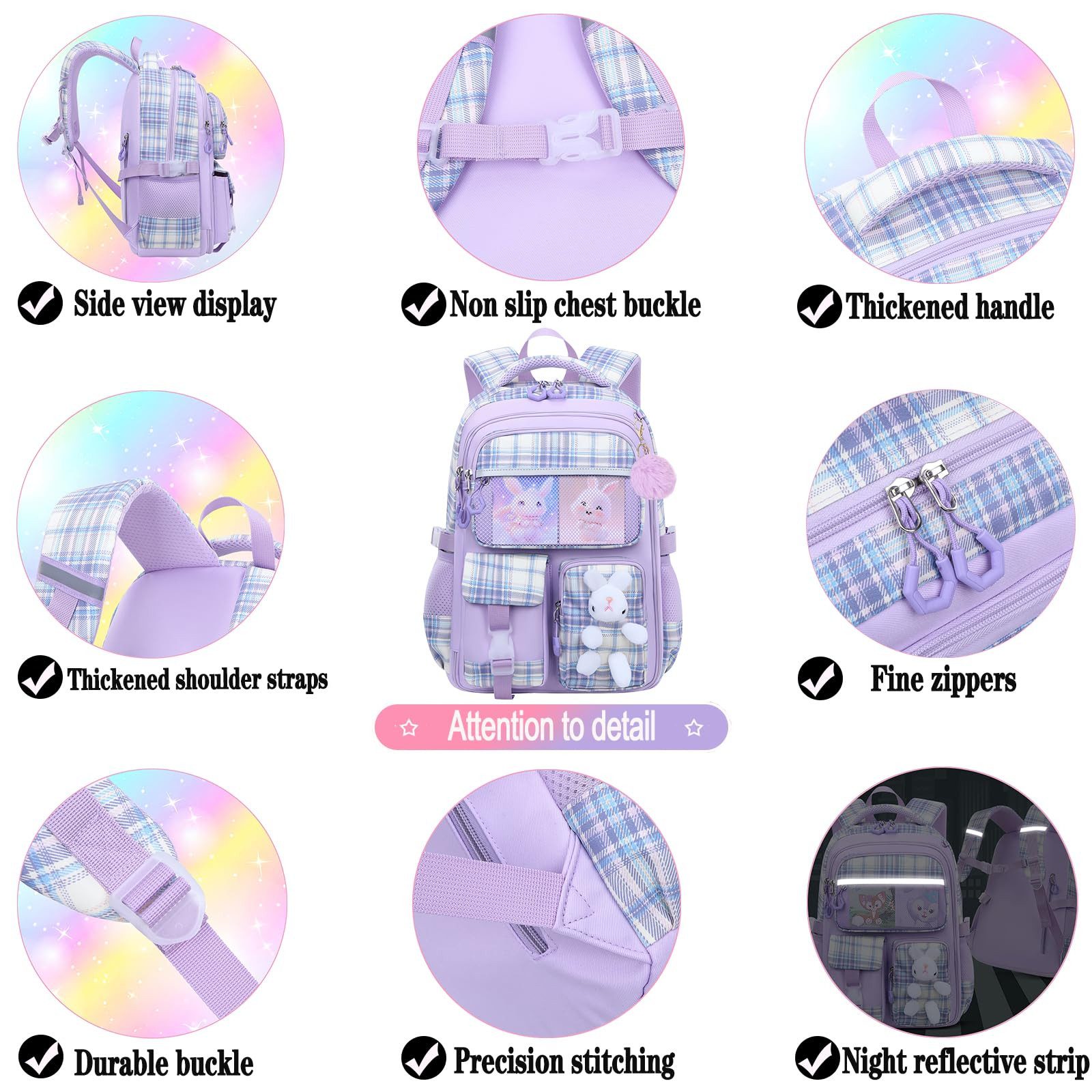 MOPUEA Schulrucksack Schulrucksack Set 3-tlg Wasserabweisend Ergonomisch mit Viele Fächer (Schulrucksack Set mit Lunchtasche und Federmäppchen, Rucksack Lunchta – Bild 4 von 5