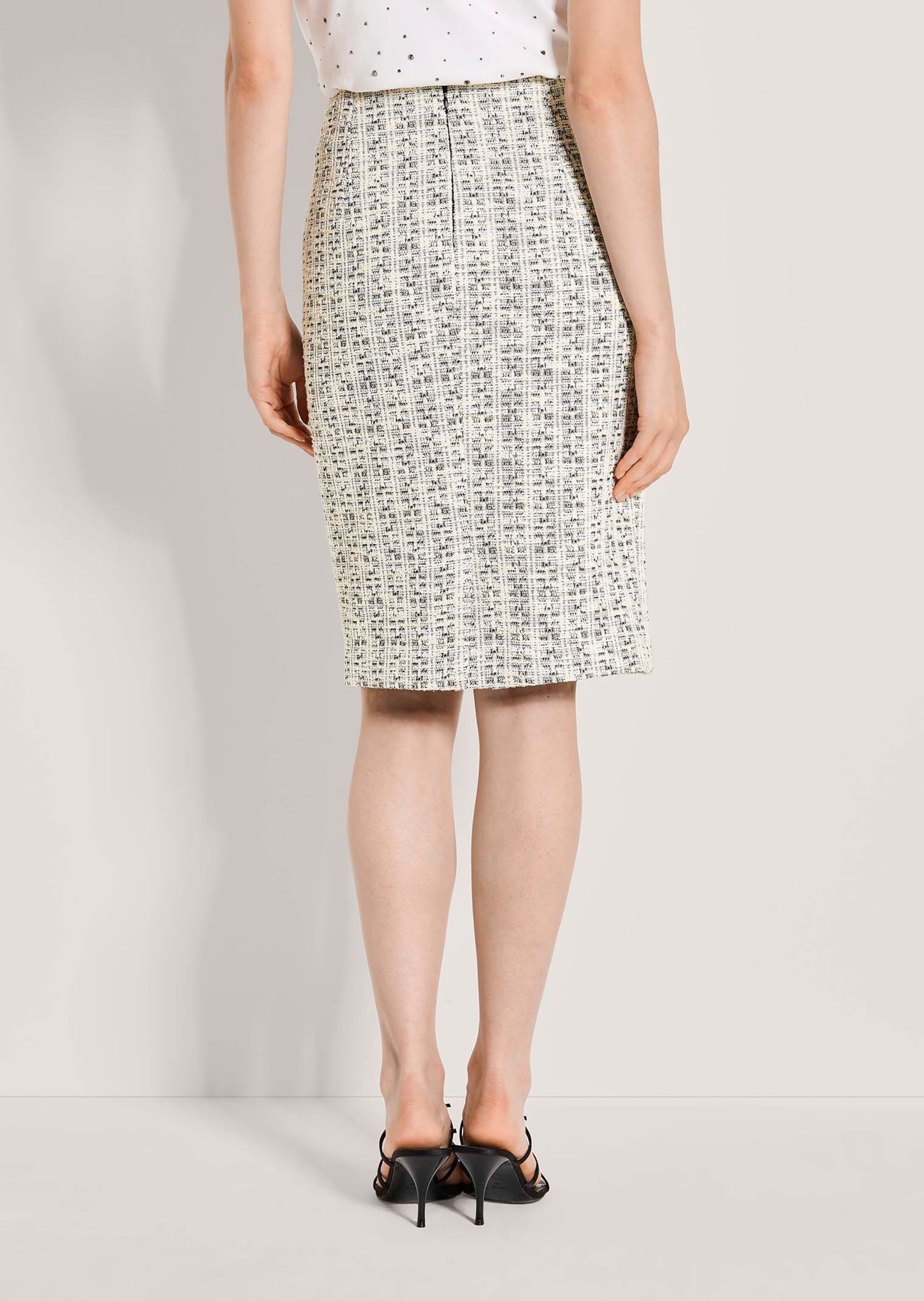 MADELEINE Bleistiftrock Bleistiftrock in Tweed-Optik Bundloser Midirock mit Reißverschluss, Schlitz und Knielänge